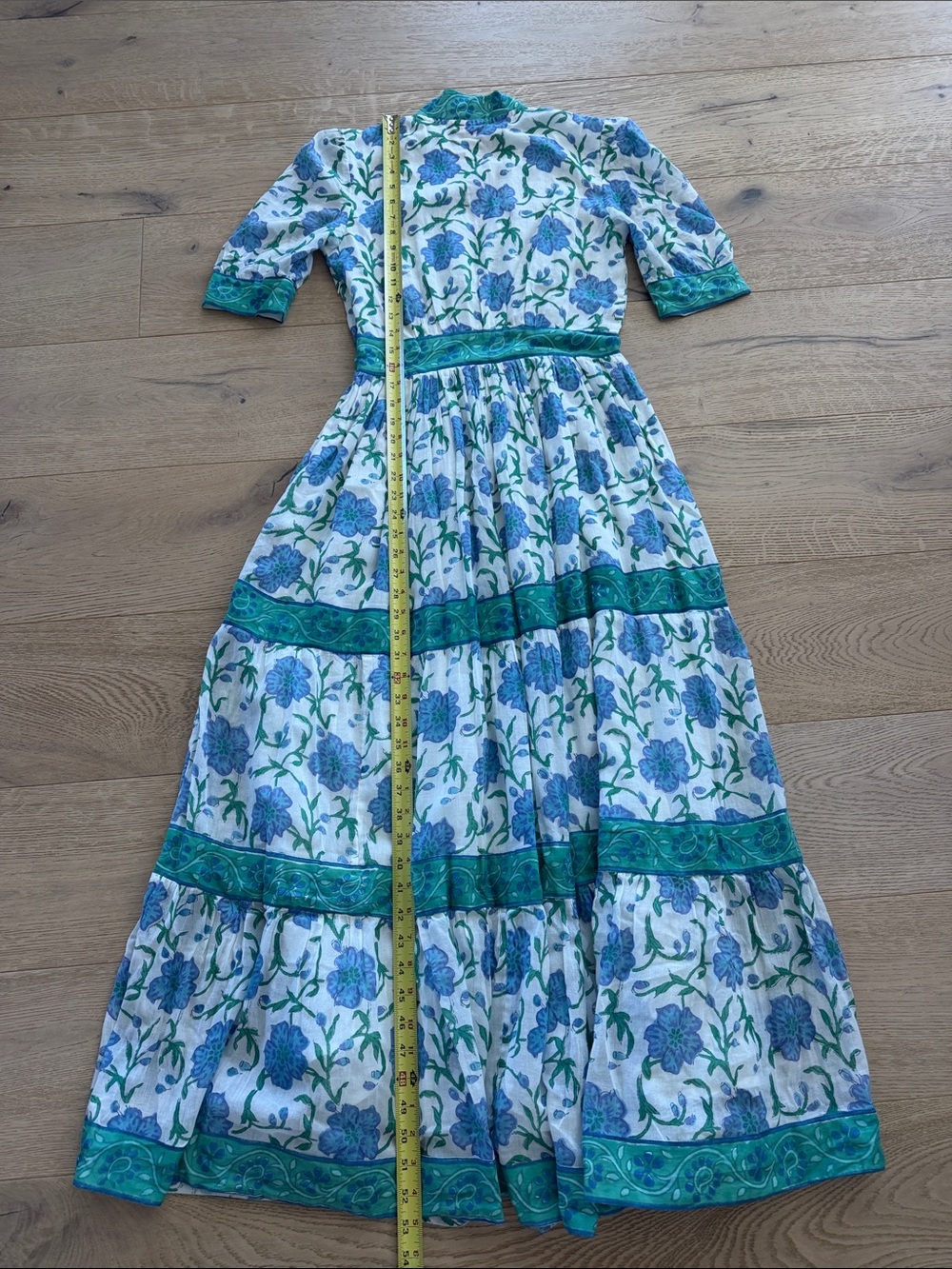 Oliphant V-Neck Cuffed Maxi Poppy Blue Maxi Dress Size XXS Cotton Made in India - Picture 6 of 9